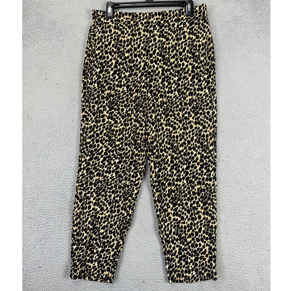 J Crew Jamie Pants Womens 8 Black‎ Yellow Animal Print High Rise Ankle Pull On
